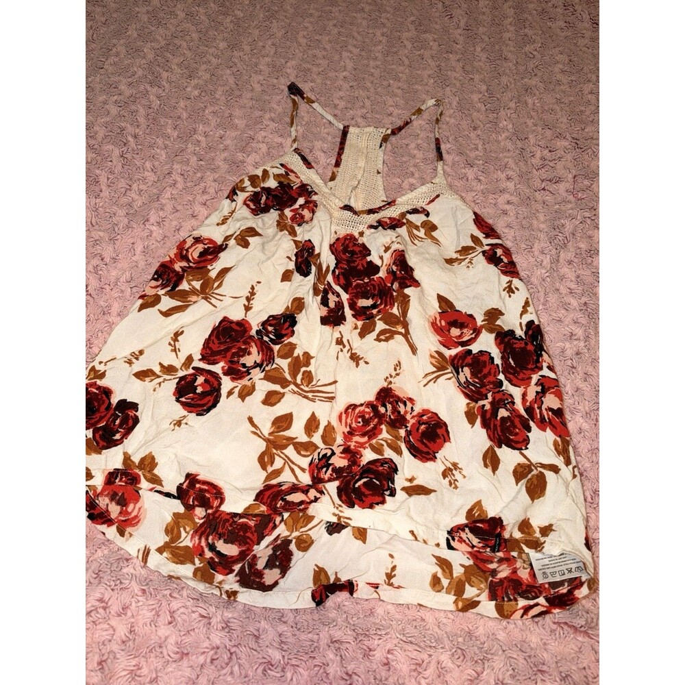 Volcom Tank Top Women Medium White Floral Print Sleeveless Flow Spaghetti